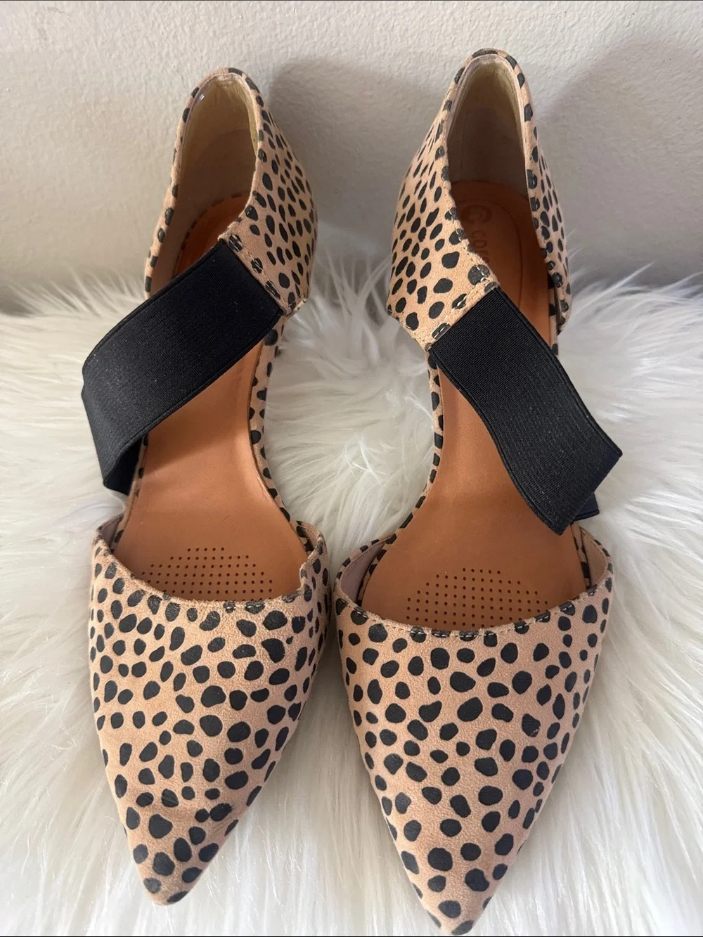 Corso Como Tan Leopard-Print Pointed Flats with Black Elastic Strap